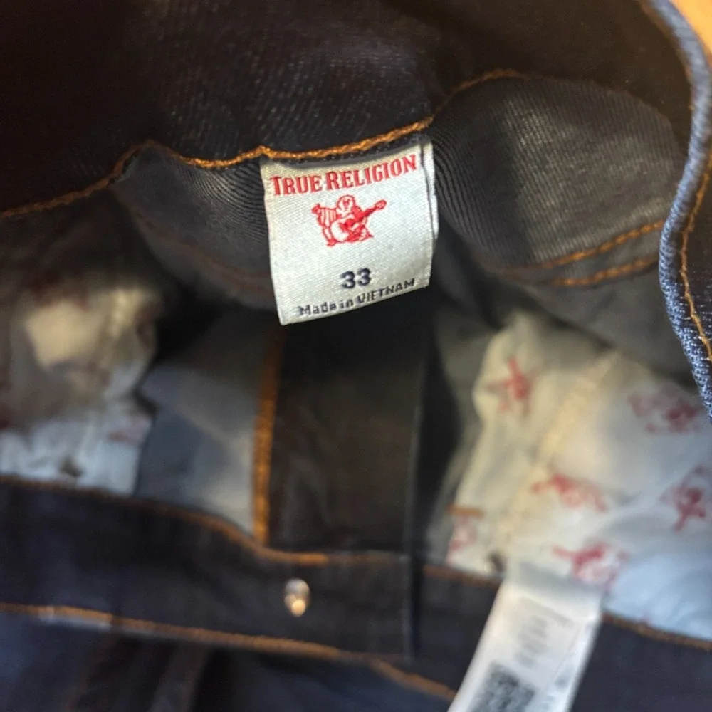 True Religion Geno Relaxed Slim Jeans Mens 33 Dark Indigo Wash Horseshoe Pocket